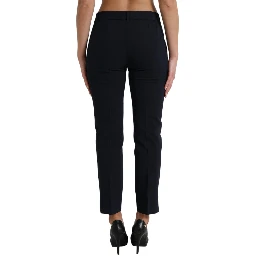 Blue Mid Waist Tapered Cropped Pants