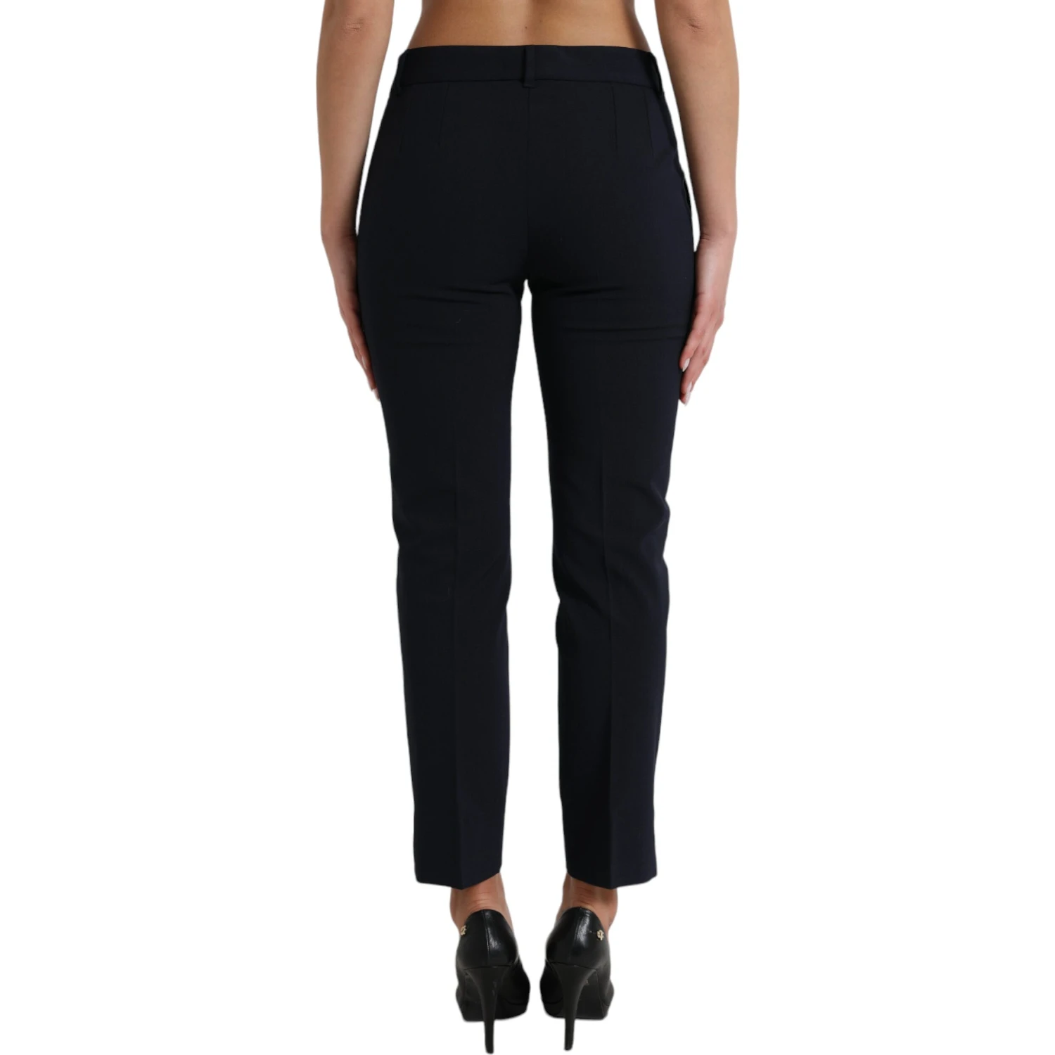 Blue Mid Waist Tapered Cropped Pants