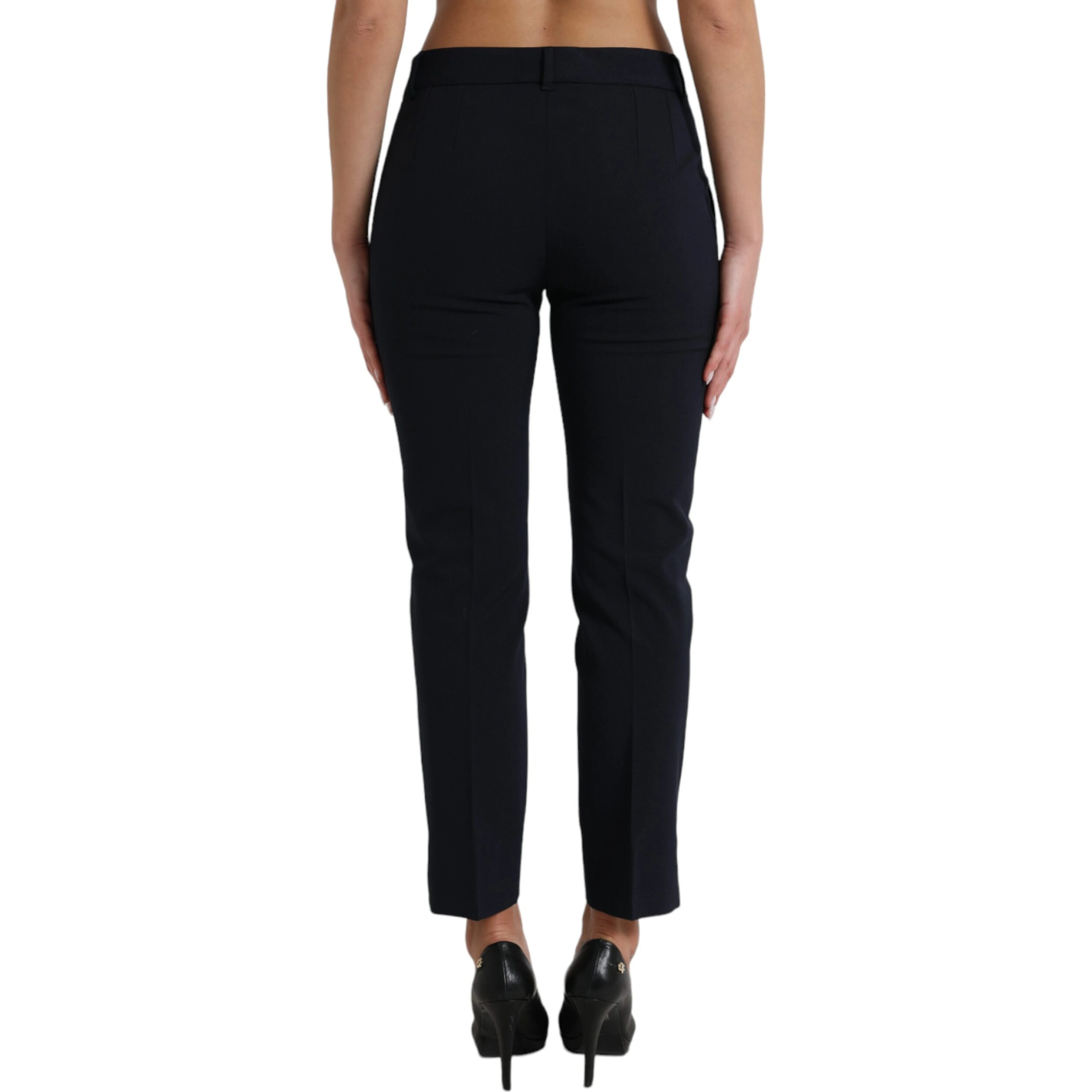 Blue Mid Waist Tapered Cropped Pants