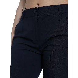 Blue Mid Waist Tapered Cropped Pants