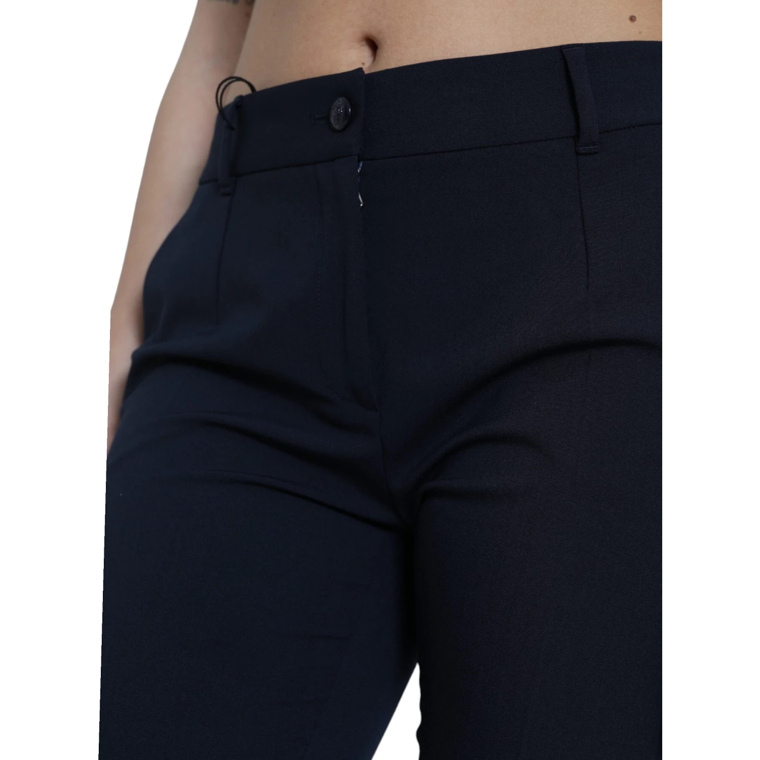 Blue Mid Waist Tapered Cropped Pants