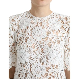White Floral Lace Cotton Round Neck Blouse Top