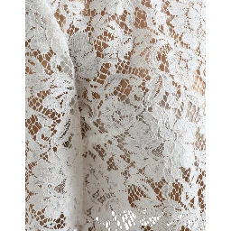 White Floral Lace Cotton Round Neck Blouse Top