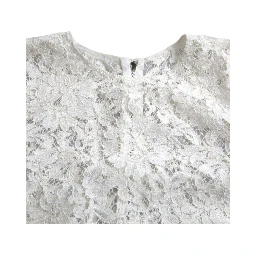 White Floral Lace Cotton Round Neck Blouse Top