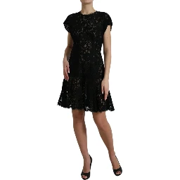 Black Floral Lace Cotton A-line Mini Dress