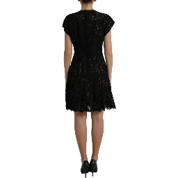Black Floral Lace Cotton A-line Mini Dress