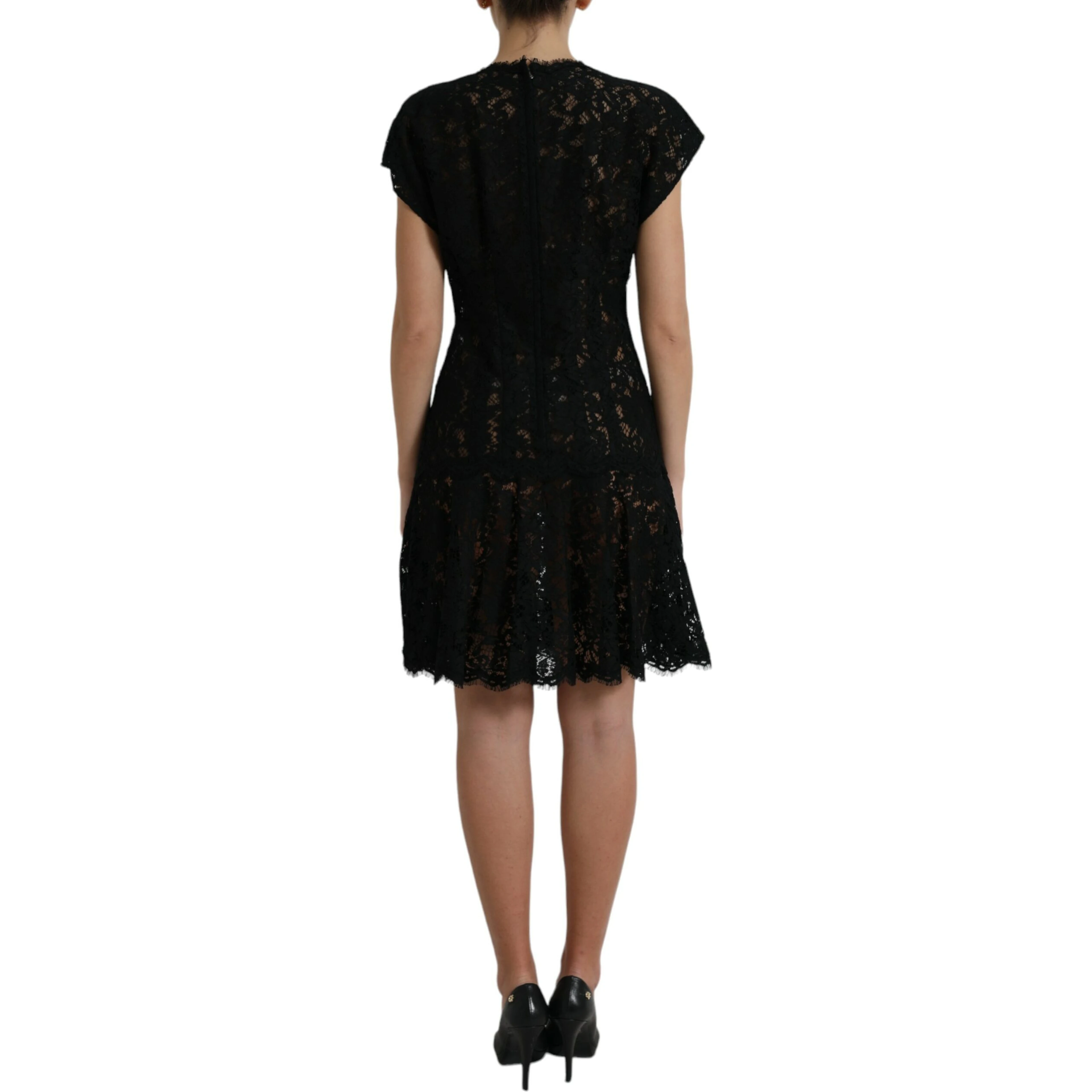 Black Floral Lace Cotton A-line Mini Dress