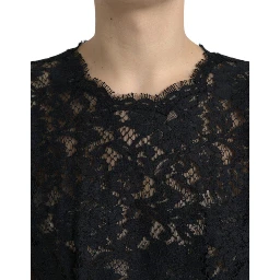 Black Floral Lace Cotton A-line Mini Dress