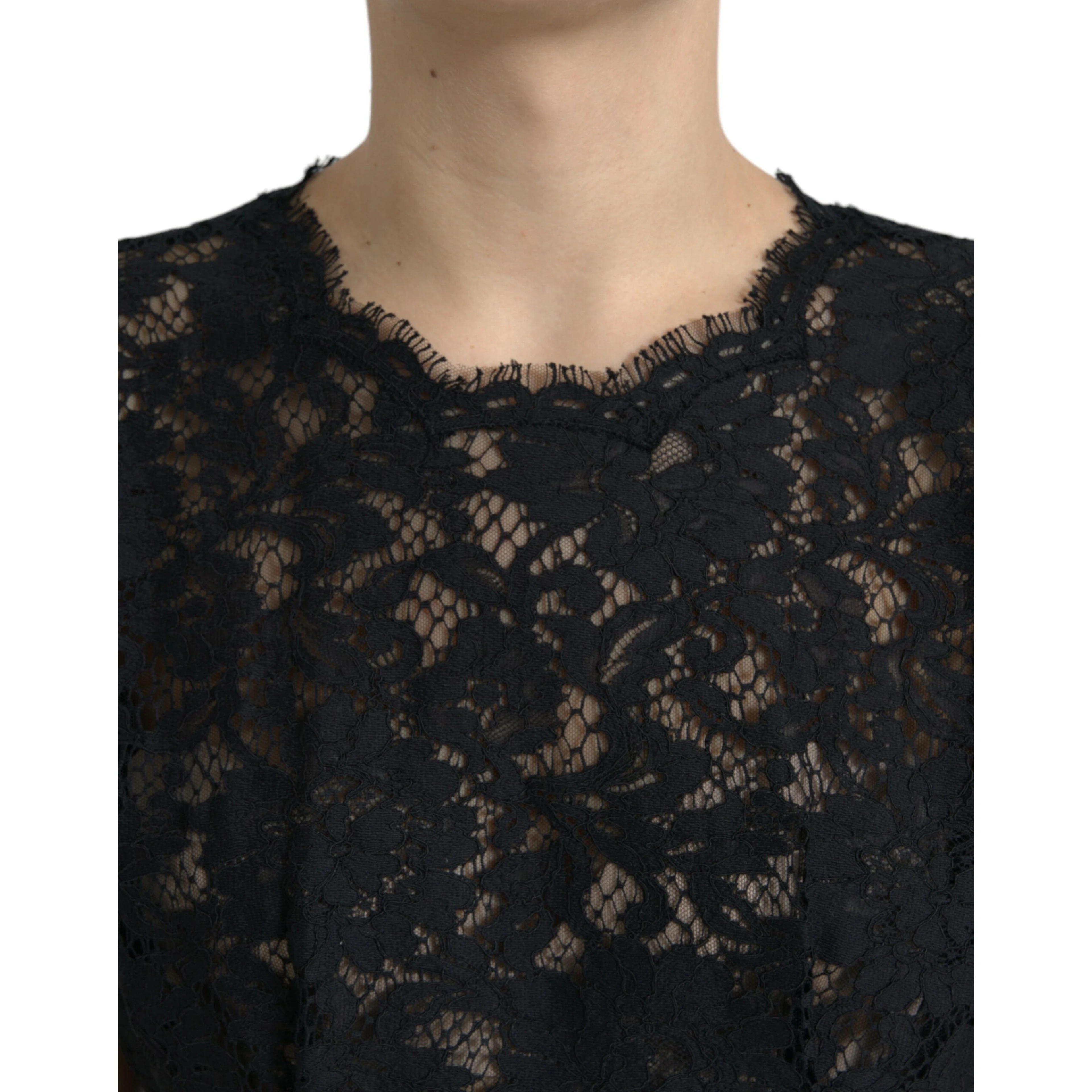 Black Floral Lace Cotton A-line Mini Dress
