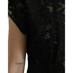 Black Floral Lace Cotton A-line Mini Dress