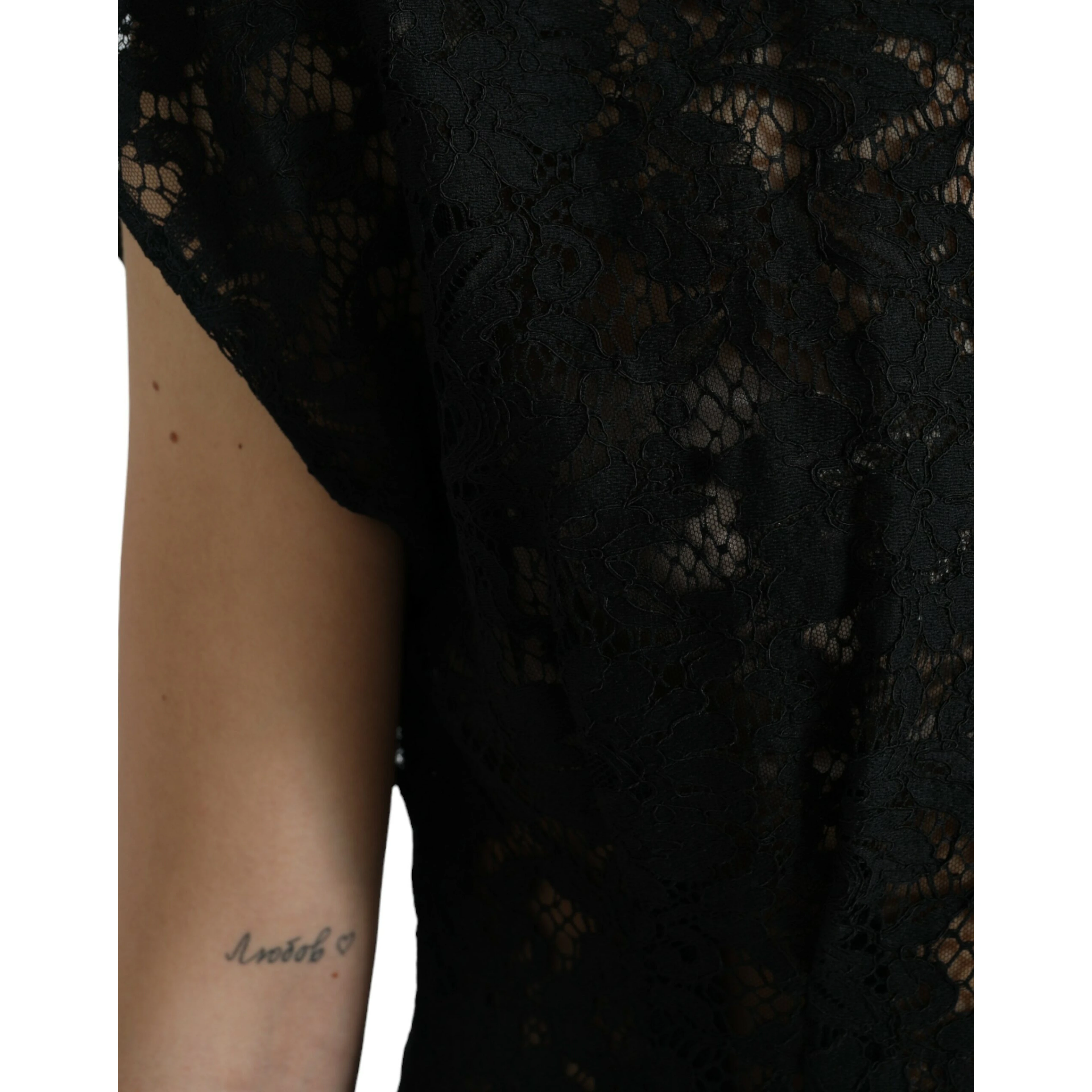 Black Floral Lace Cotton A-line Mini Dress