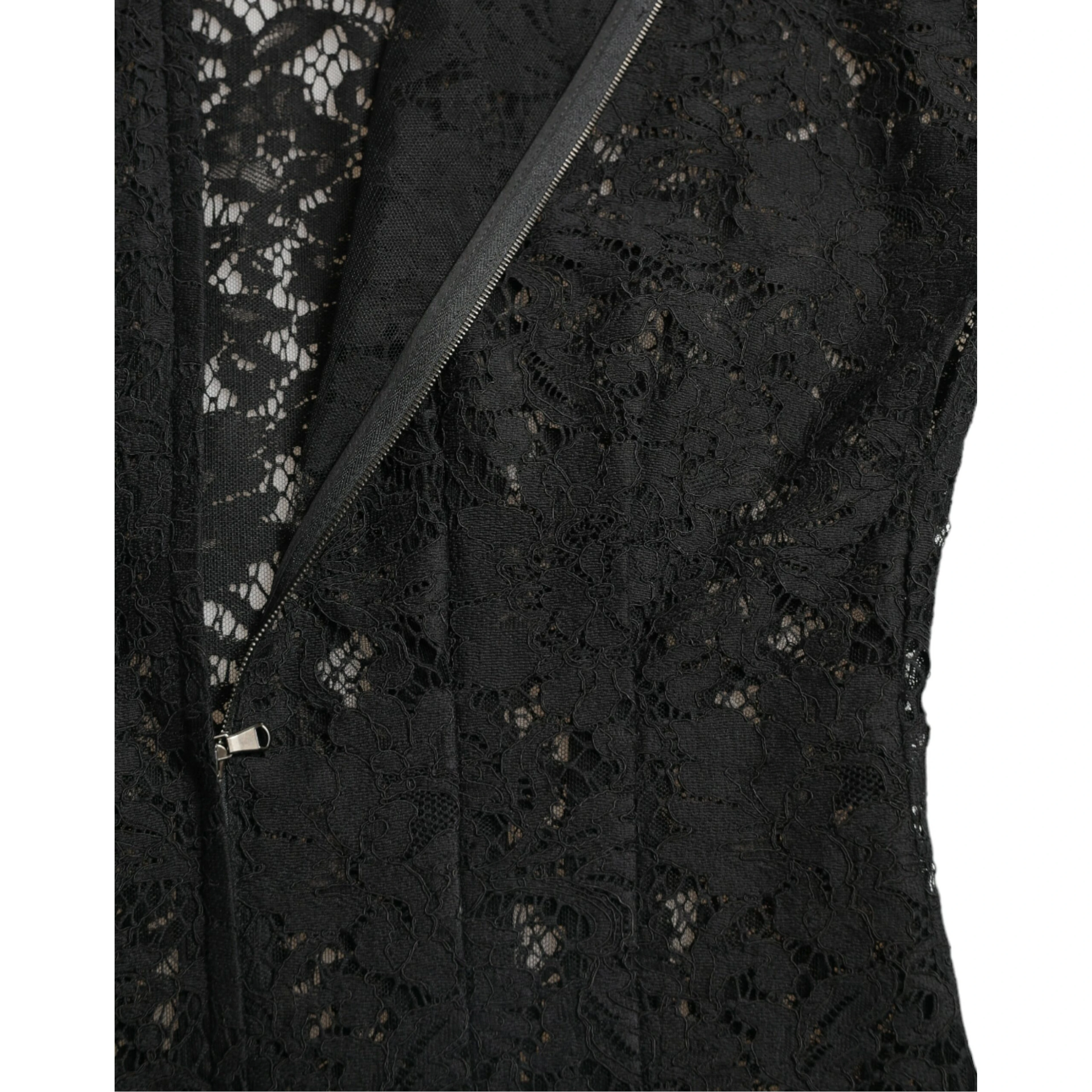 Black Floral Lace Cotton A-line Mini Dress