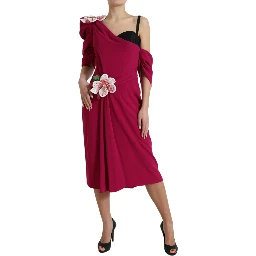 Purple Flower Embellished One Shoulder Dress