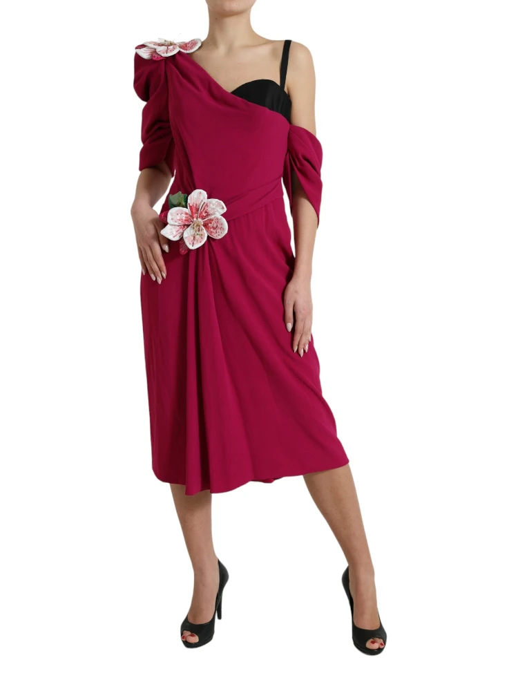 Purple Flower Embellished One Shoulder Dress