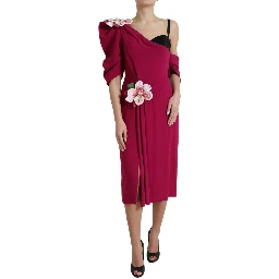Purple Flower Embellished One Shoulder Dress