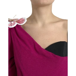 Purple Flower Embellished One Shoulder Dress