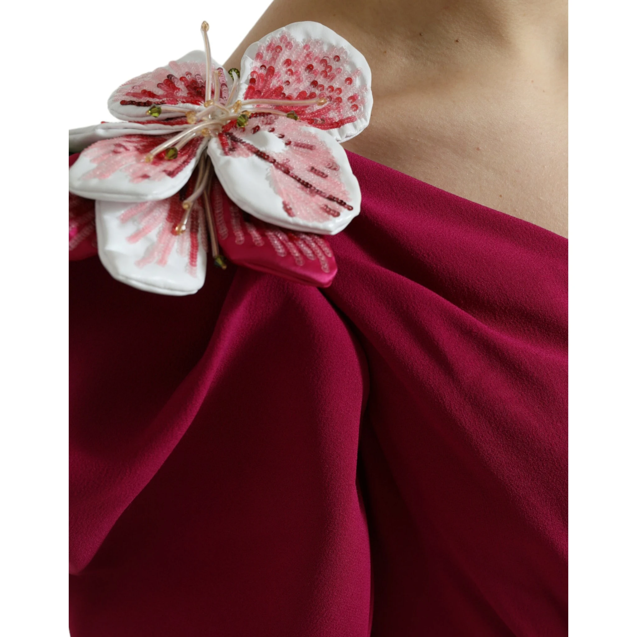 Purple Flower Embellished One Shoulder Dress