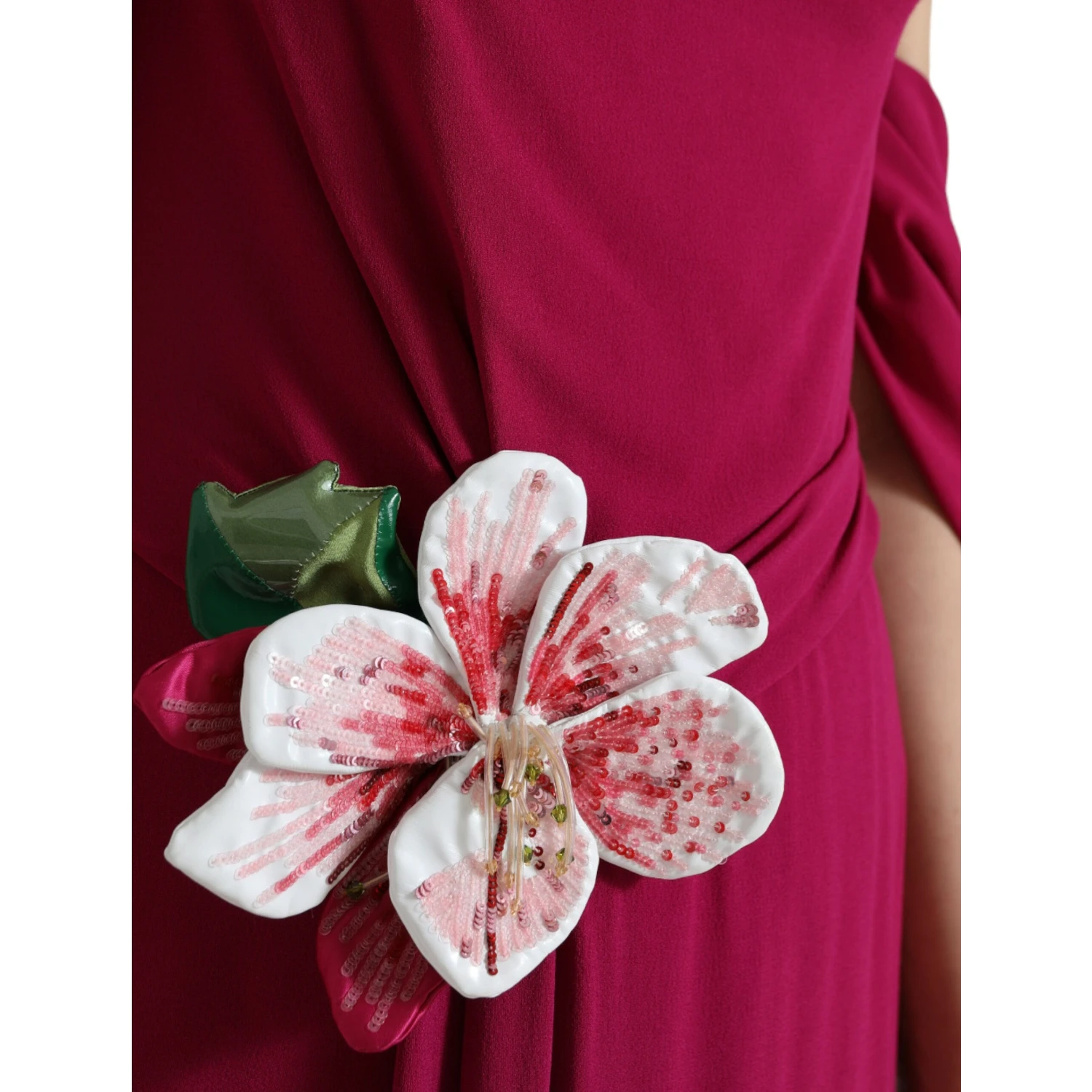 Purple Flower Embellished One Shoulder Dress