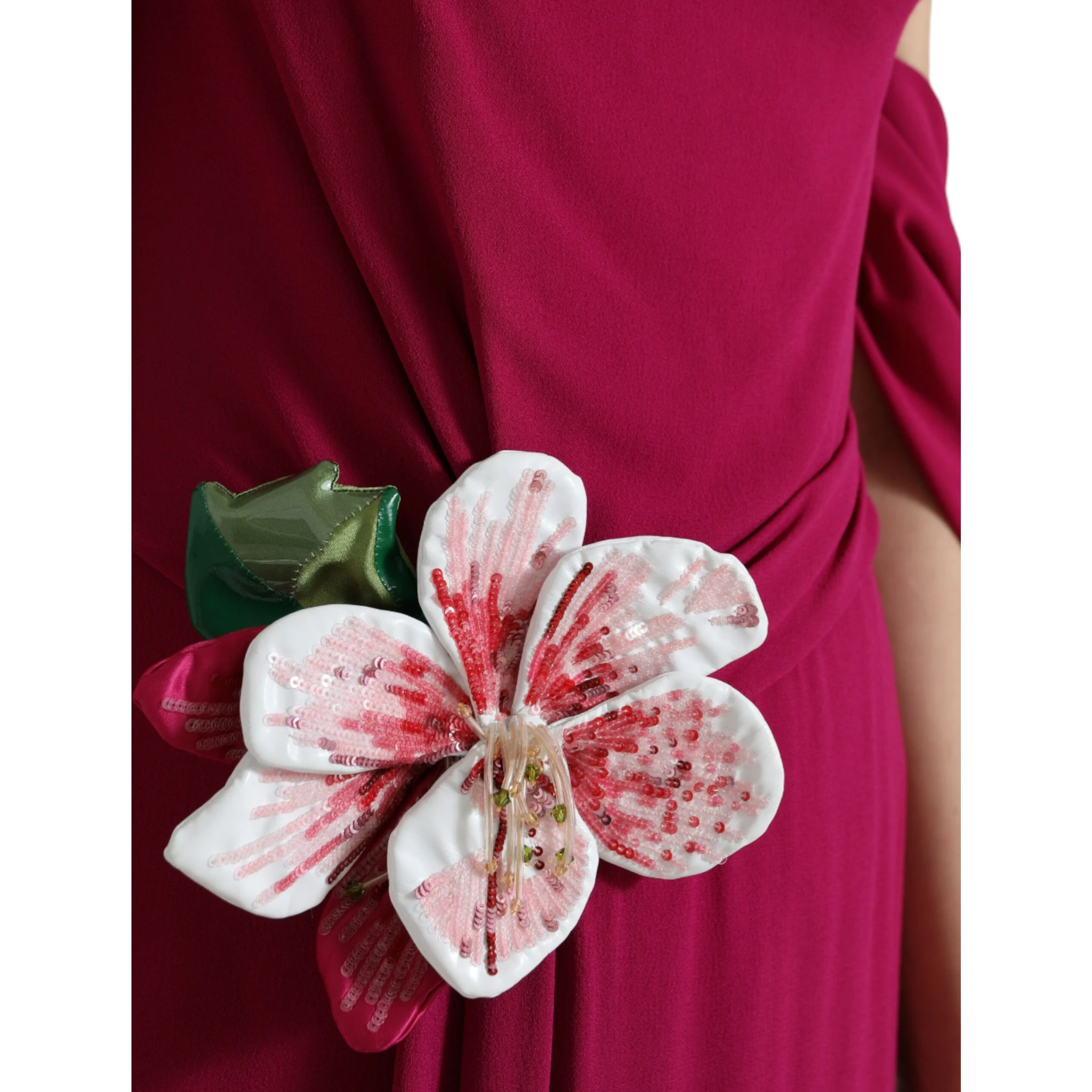 Purple Flower Embellished One Shoulder Dress
