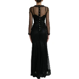Black Floral Embroidery Mesh Tulle Gown Dress