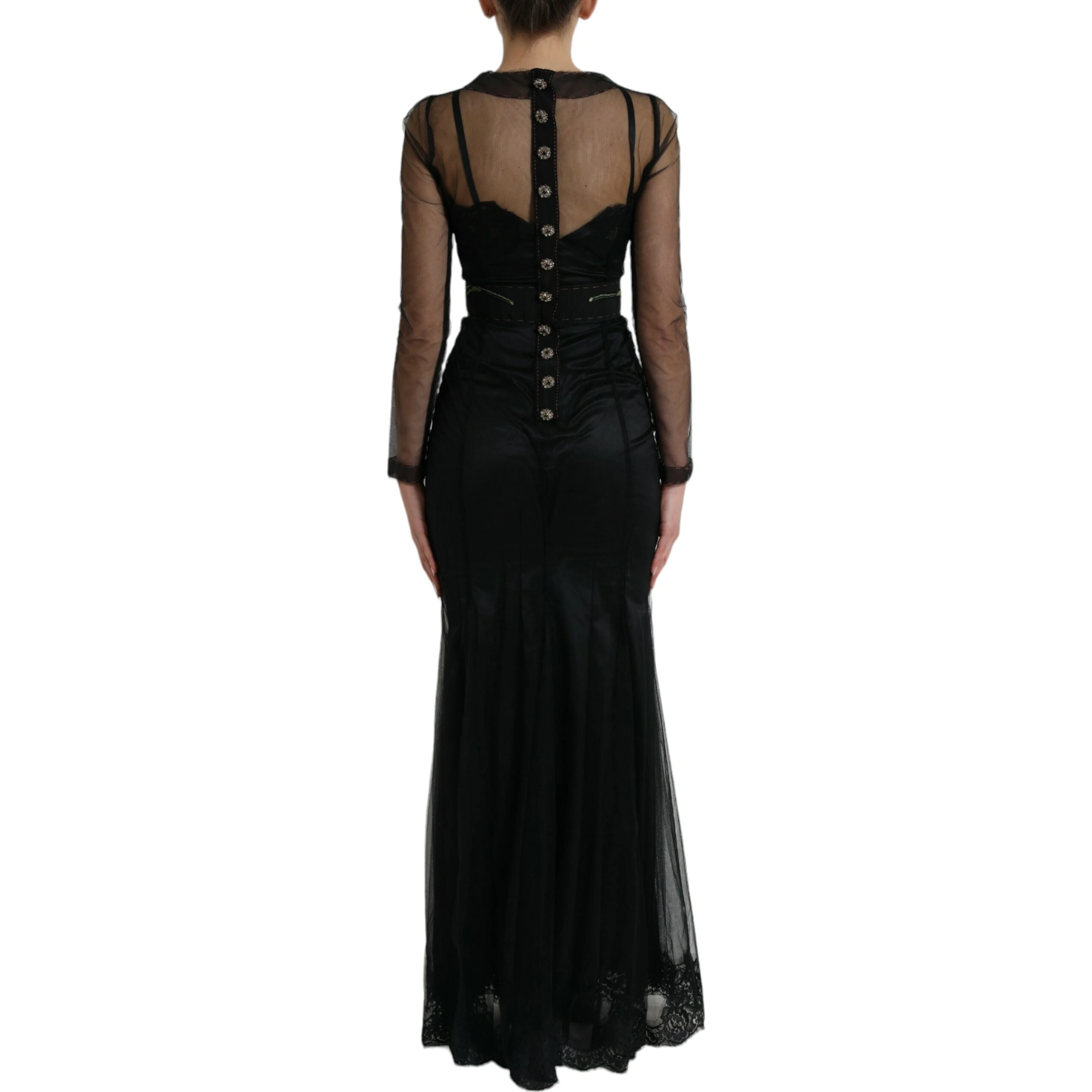 Black Floral Embroidery Mesh Tulle Gown Dress