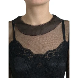 Black Floral Embroidery Mesh Tulle Gown Dress