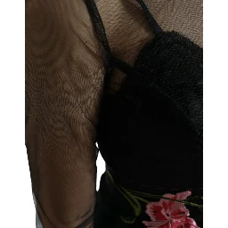 Black Floral Embroidery Mesh Tulle Gown Dress