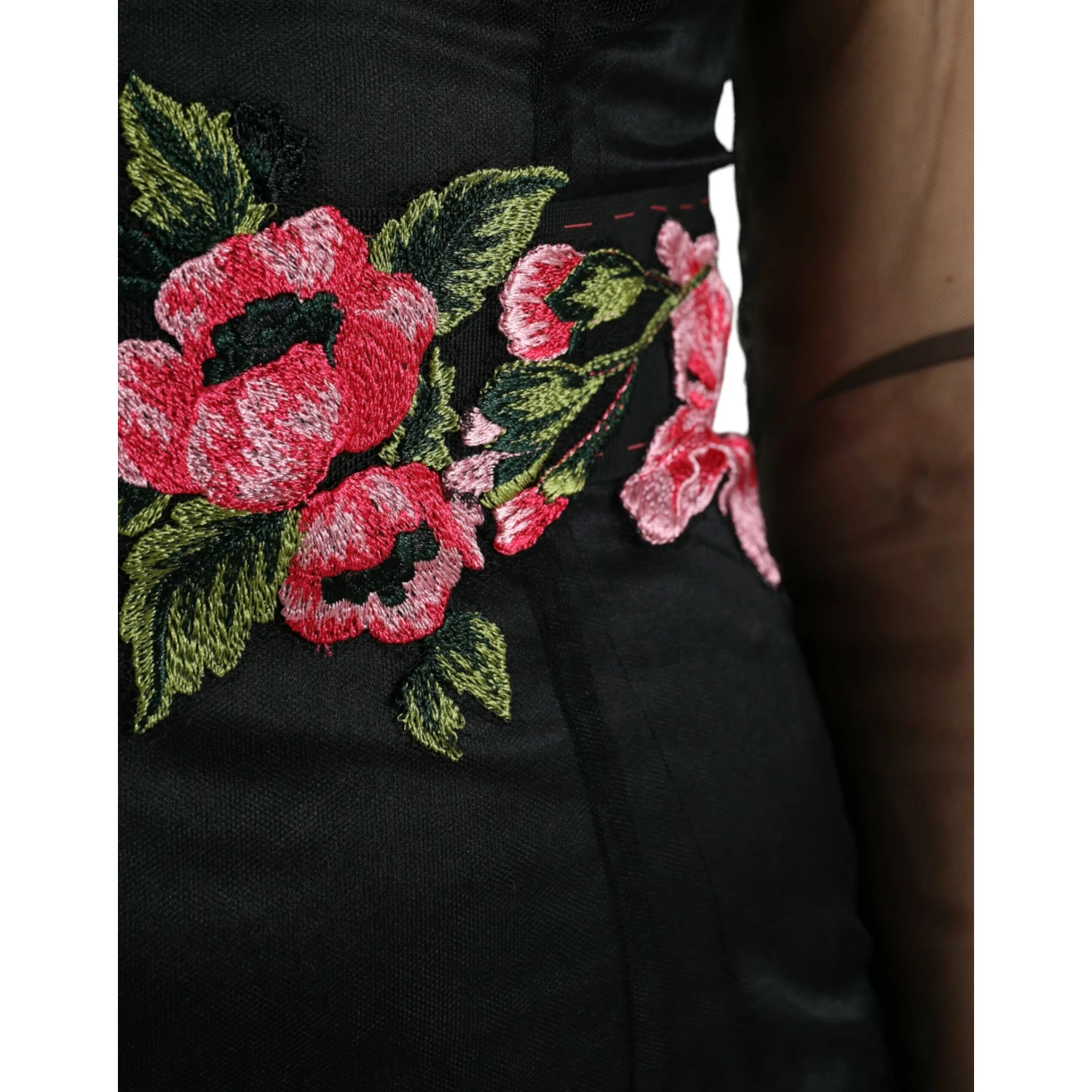 Black Floral Embroidery Mesh Tulle Gown Dress