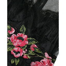 Black Floral Embroidery Mesh Tulle Gown Dress