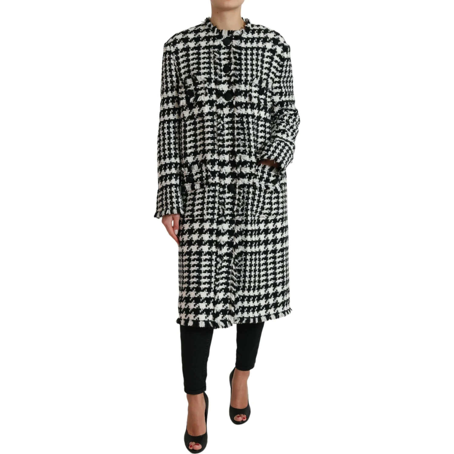 Black White Houndstooth Trench Coat Jacket