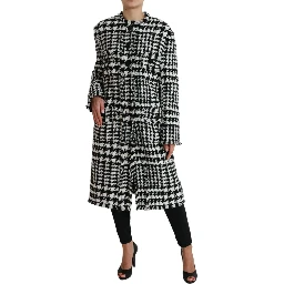 Black White Houndstooth Trench Coat Jacket