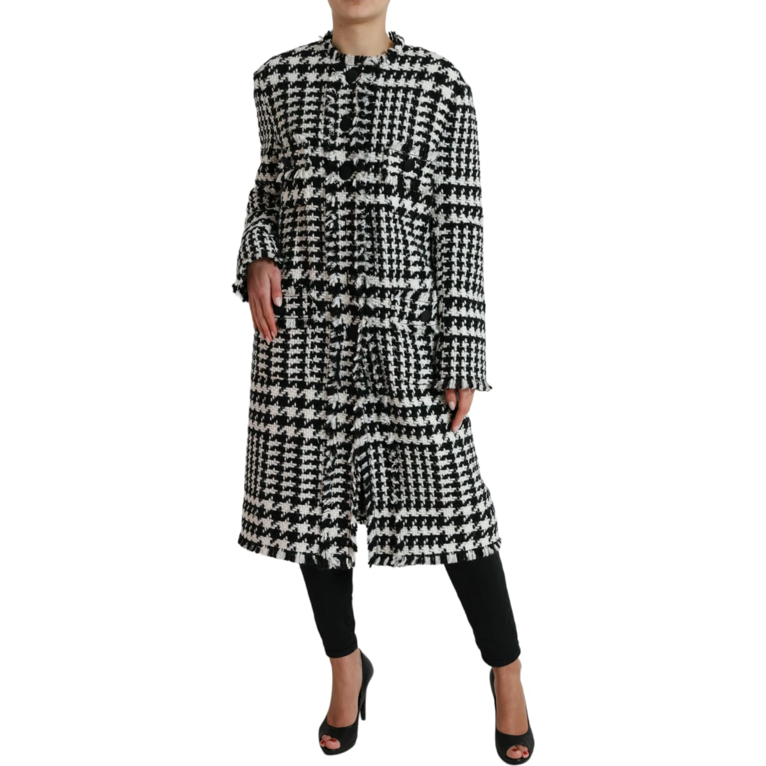 Black White Houndstooth Trench Coat Jacket