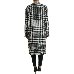 Black White Houndstooth Trench Coat Jacket