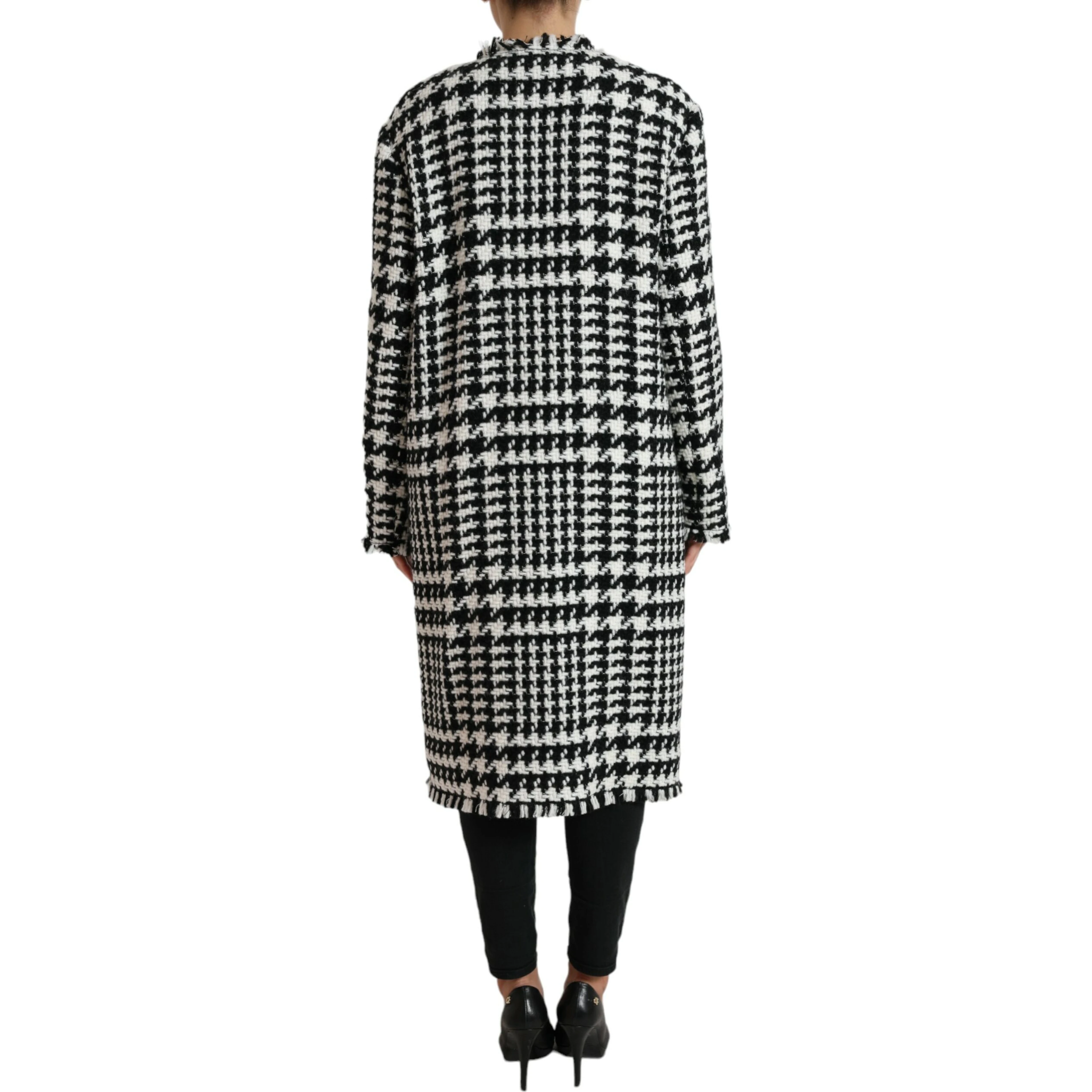 Black White Houndstooth Trench Coat Jacket