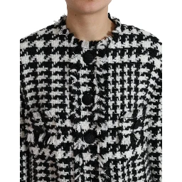 Black White Houndstooth Trench Coat Jacket
