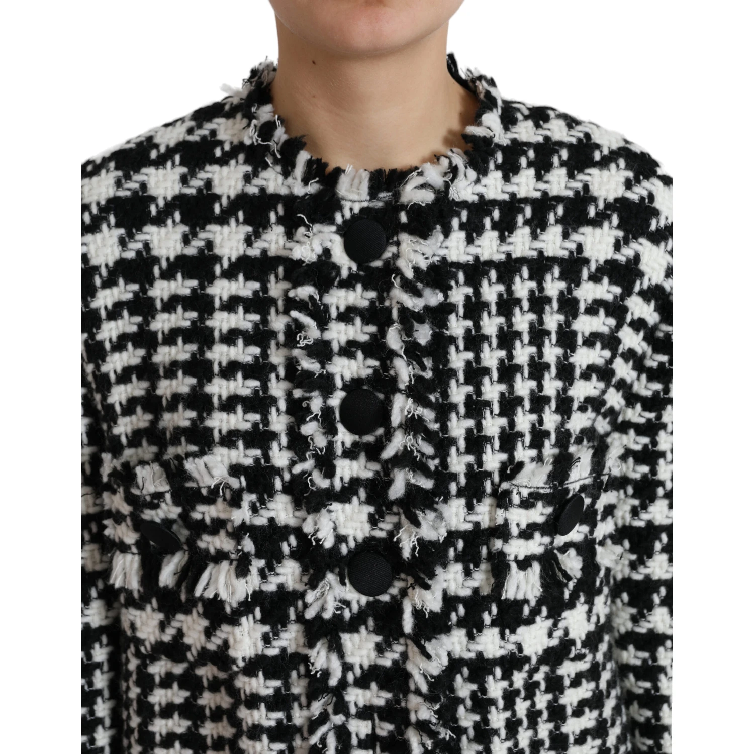 Black White Houndstooth Trench Coat Jacket