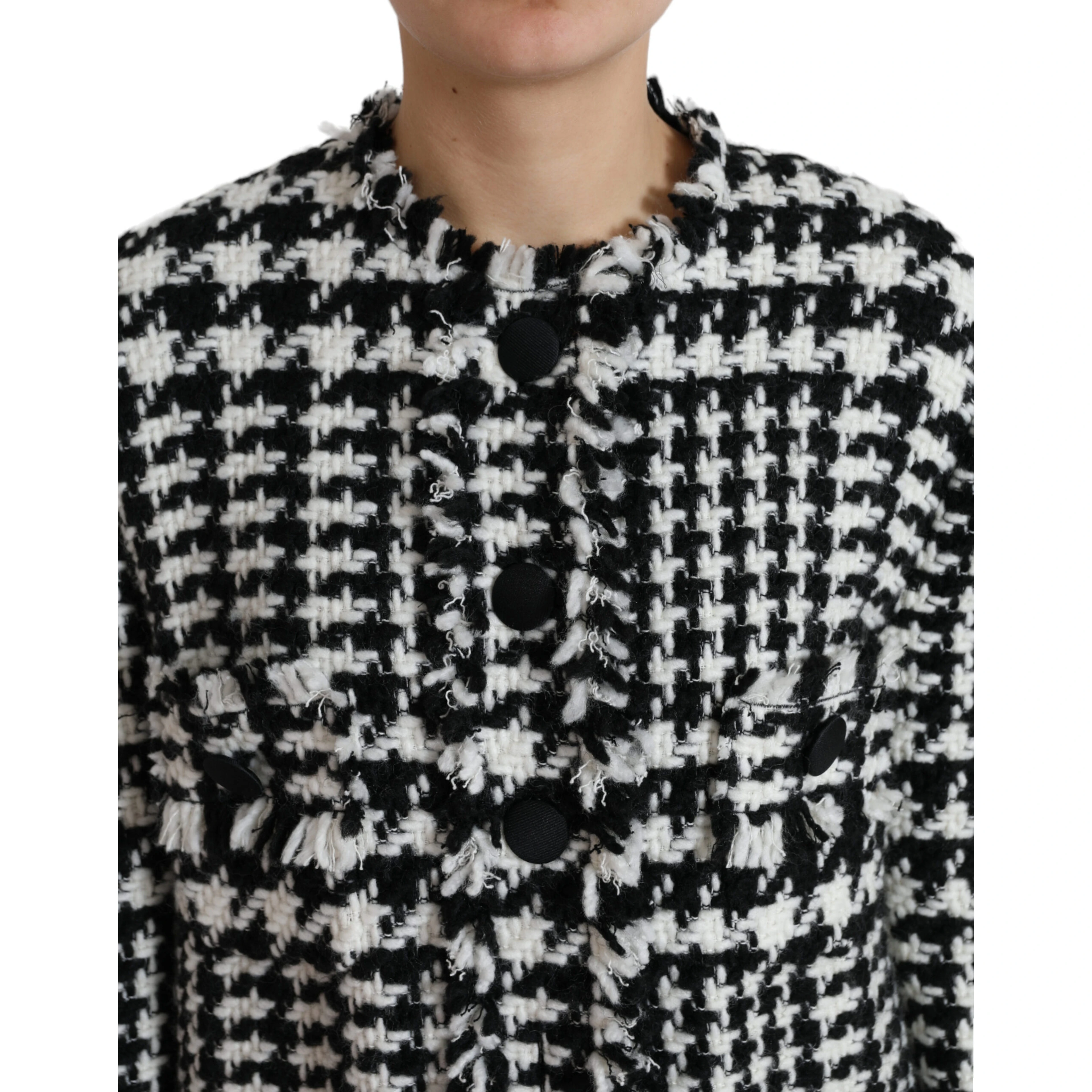 Black White Houndstooth Trench Coat Jacket