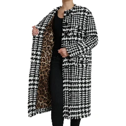 Black White Houndstooth Trench Coat Jacket