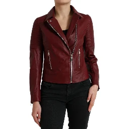 Bordeaux Leather Biker Coat Lambskin Jacket