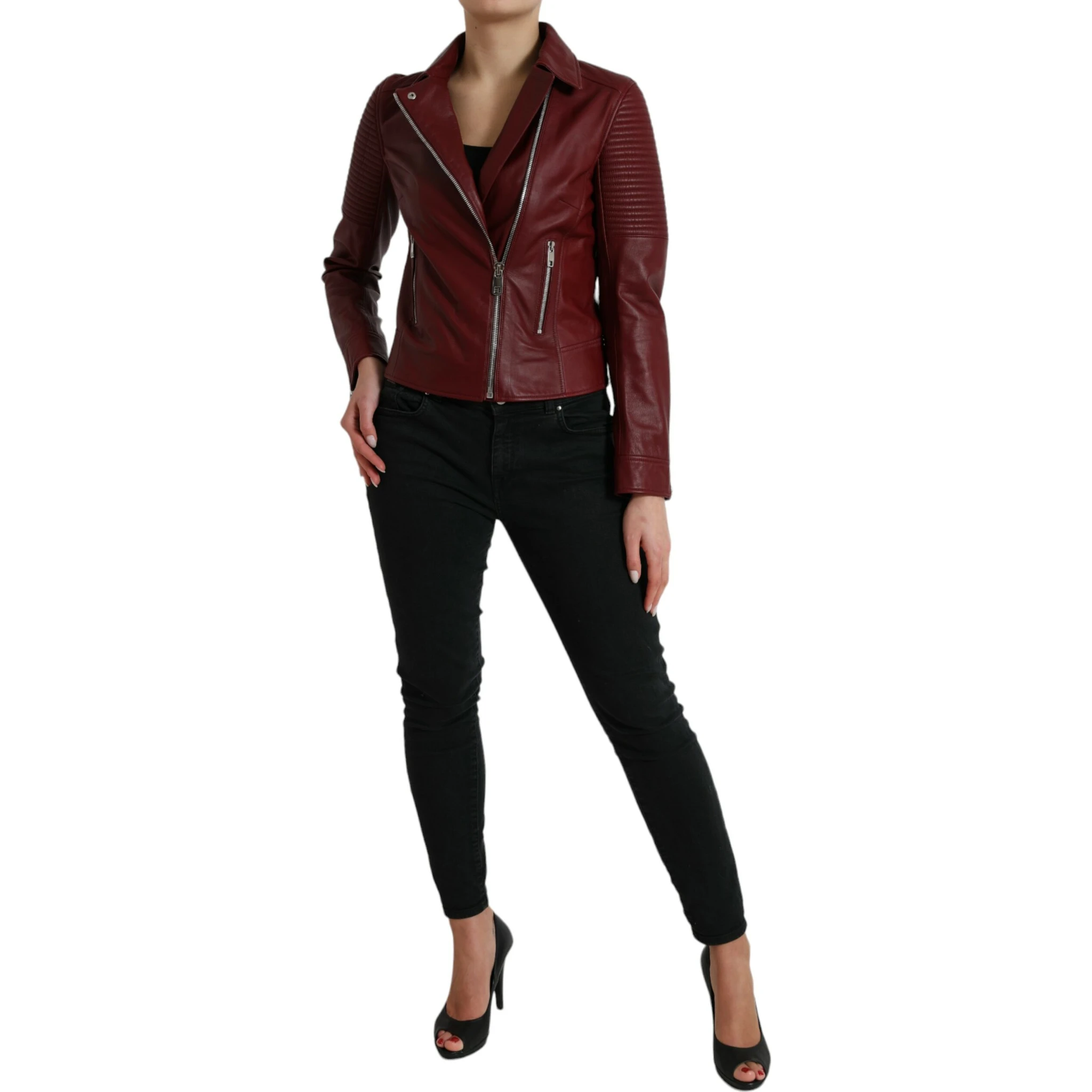 Bordeaux Leather Biker Coat Lambskin Jacket