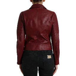 Bordeaux Leather Biker Coat Lambskin Jacket