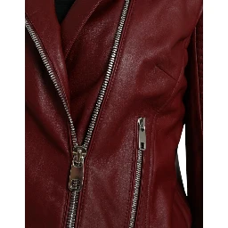 Bordeaux Leather Biker Coat Lambskin Jacket