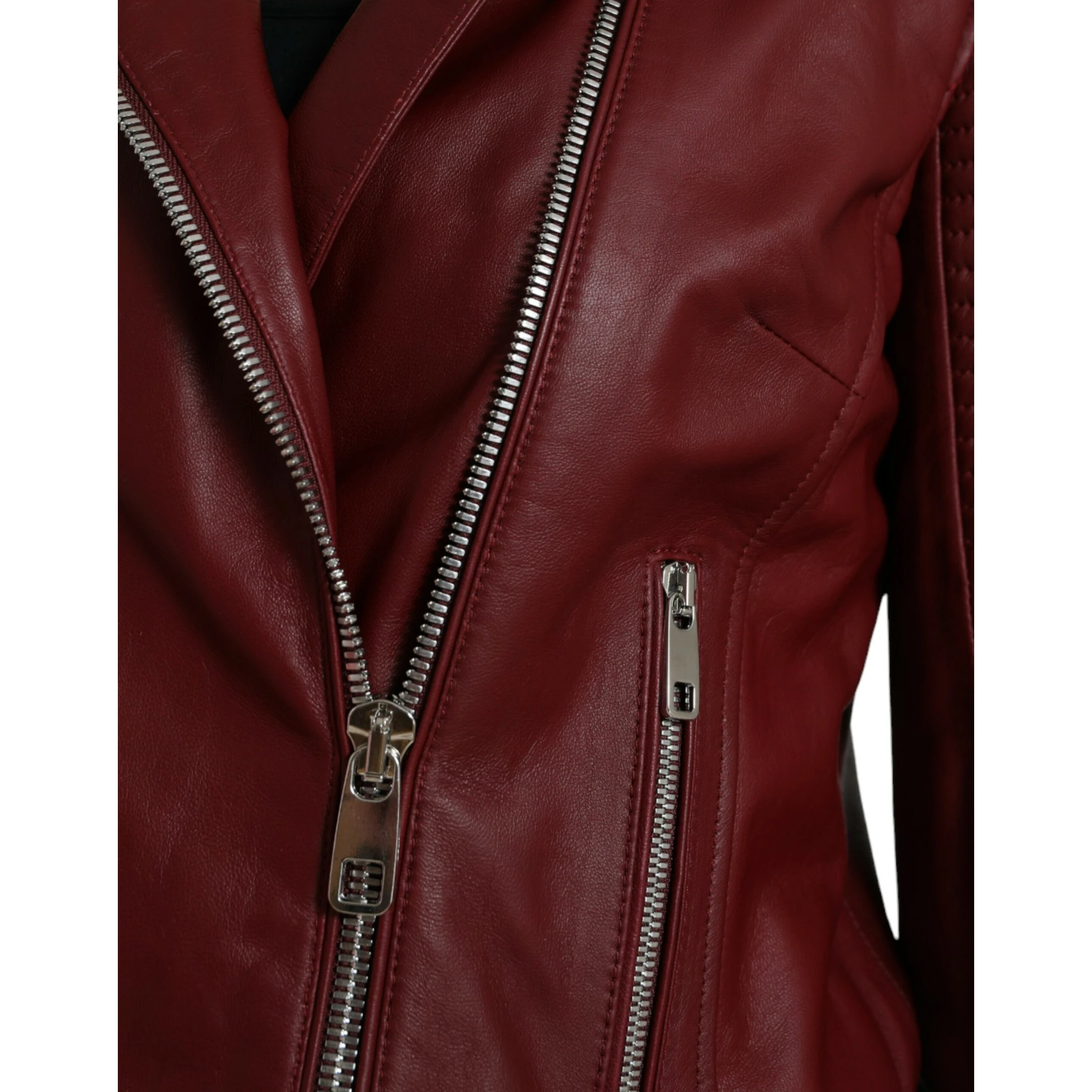 Bordeaux Leather Biker Coat Lambskin Jacket