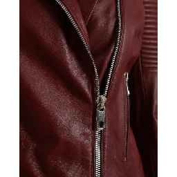 Bordeaux Leather Biker Coat Lambskin Jacket
