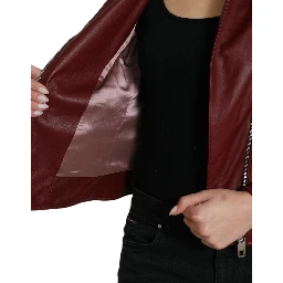 Bordeaux Leather Biker Coat Lambskin Jacket