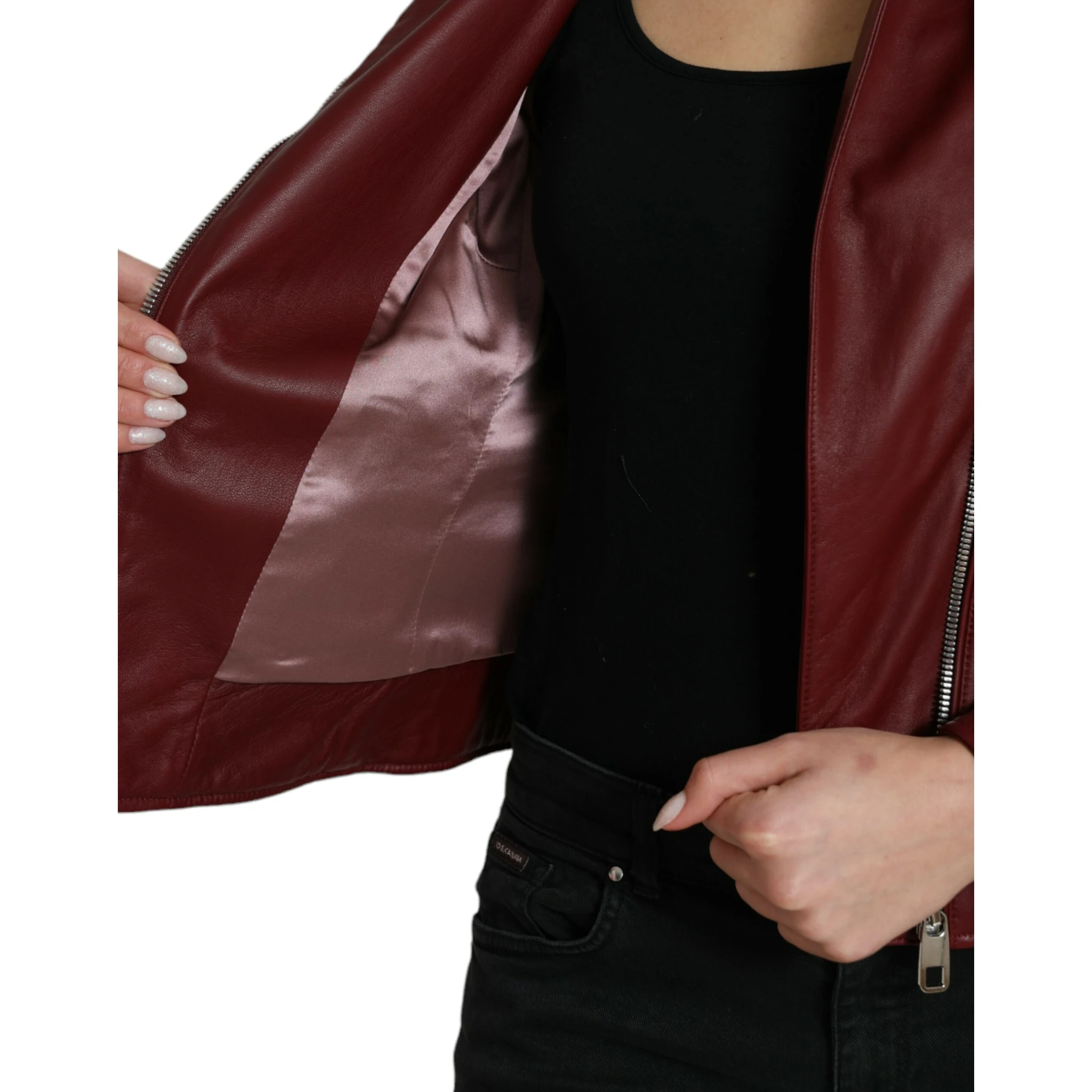 Bordeaux Leather Biker Coat Lambskin Jacket