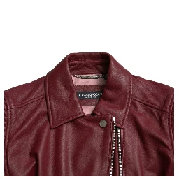 Bordeaux Leather Biker Coat Lambskin Jacket