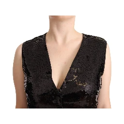 Black Sequin V-Neck Sleeveless Vest Tank Top