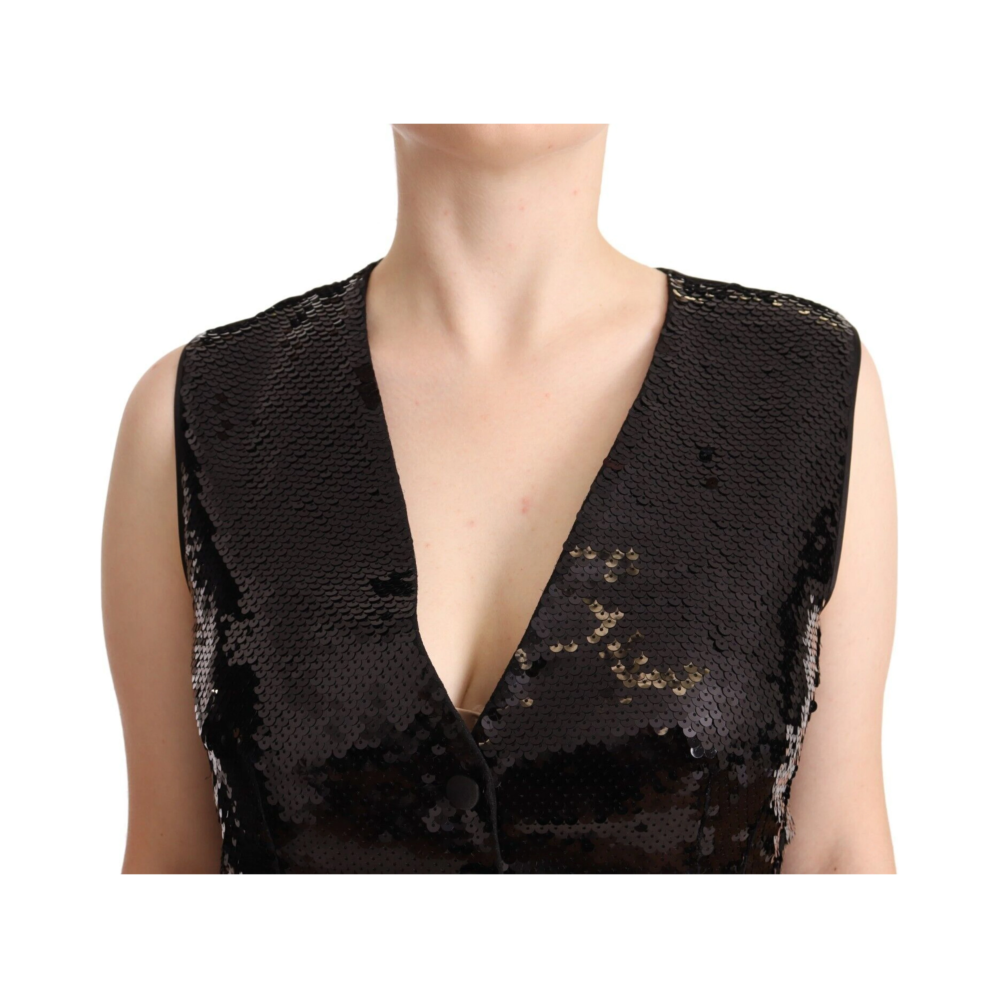 Black Sequin V-Neck Sleeveless Vest Tank Top