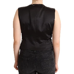 Black Sequin V-Neck Sleeveless Vest Tank Top